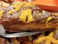 Fetta di torta con ripieno cremoso e decorazioni a griglia, uno dei tanti dolci con albicocche che invitano ad essere assaggiati.