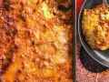 Una porzione di lasagna al ragù appena sfornata, dorata e invitante, pronta per essere gustata.