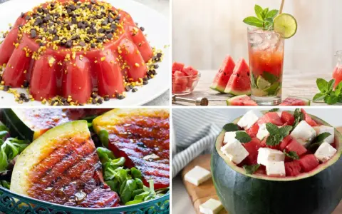 Dolce gelatina, cocktail rinfrescante, insalata grigliata e fresca insalata di anguria e feta: tante idee per ricette con anguria.