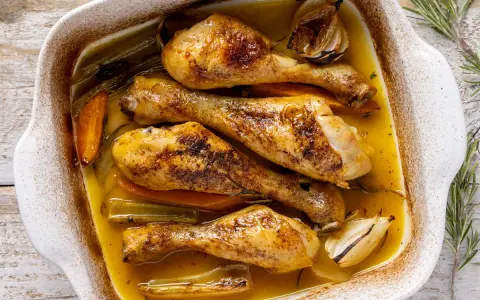 Cosce di pollo arrosto succulente in teglia con verdure, un'idea perfetta per le tue ricette.