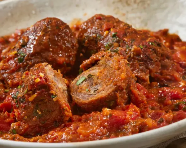 Involtini alla romana succulenti in salsa di pomodoro, un classico della cucina romana.